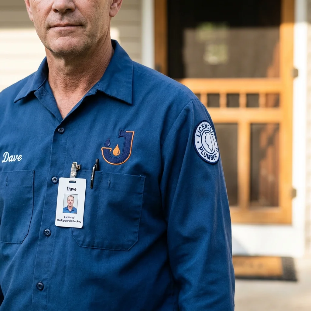 Licensed plumber showing ID badge in Cedar Bluff, VA