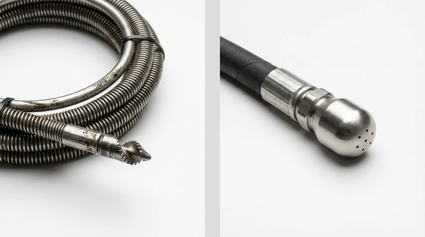 Drain snake cable and hydro jetting nozzle used for drain cleaning in Cedar Bluff, VA