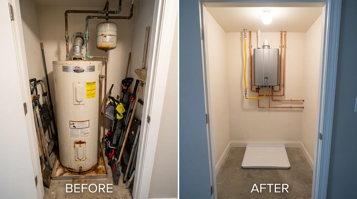 Tank water heater versus wall-mounted tankless unit comparison for Cedar Bluff, VA homeowners