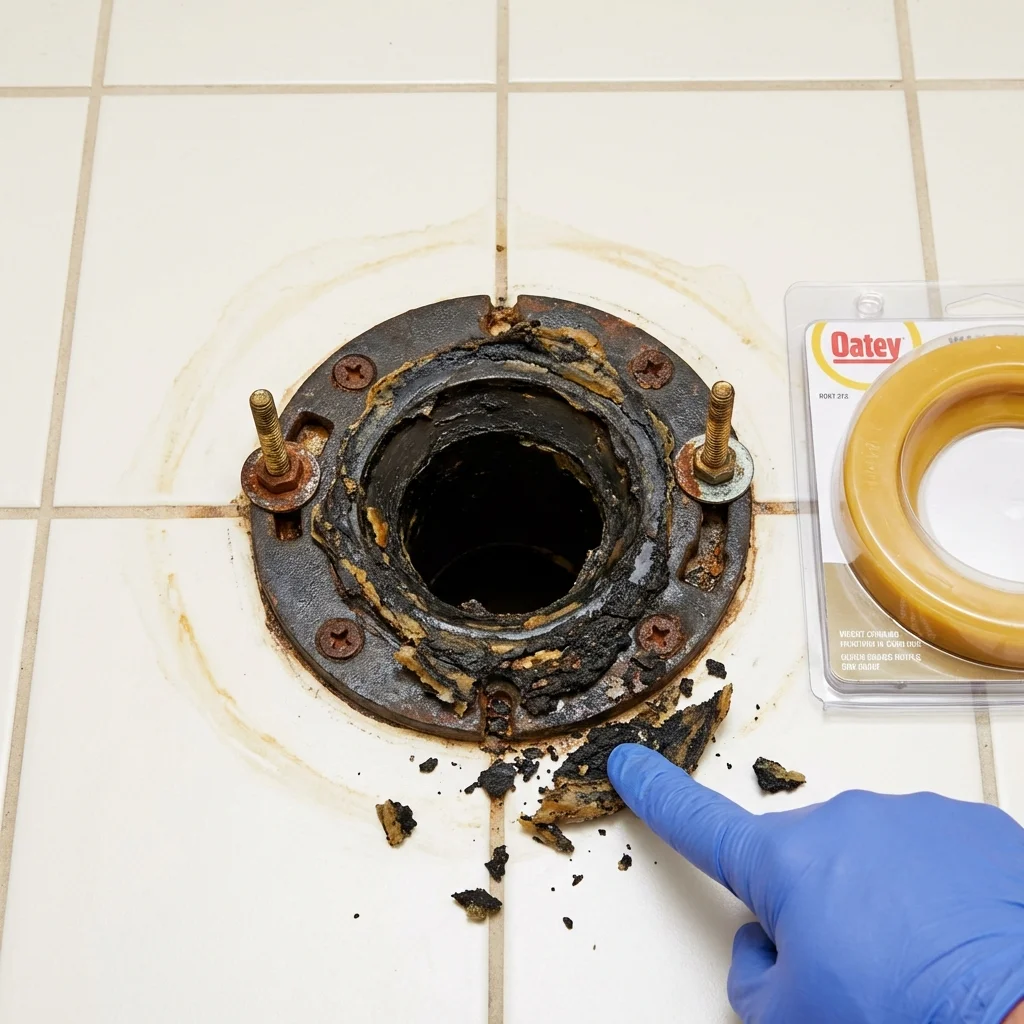 Failed wax ring showing water seepage at the base of a toilet in a Cedar Bluff, VA home